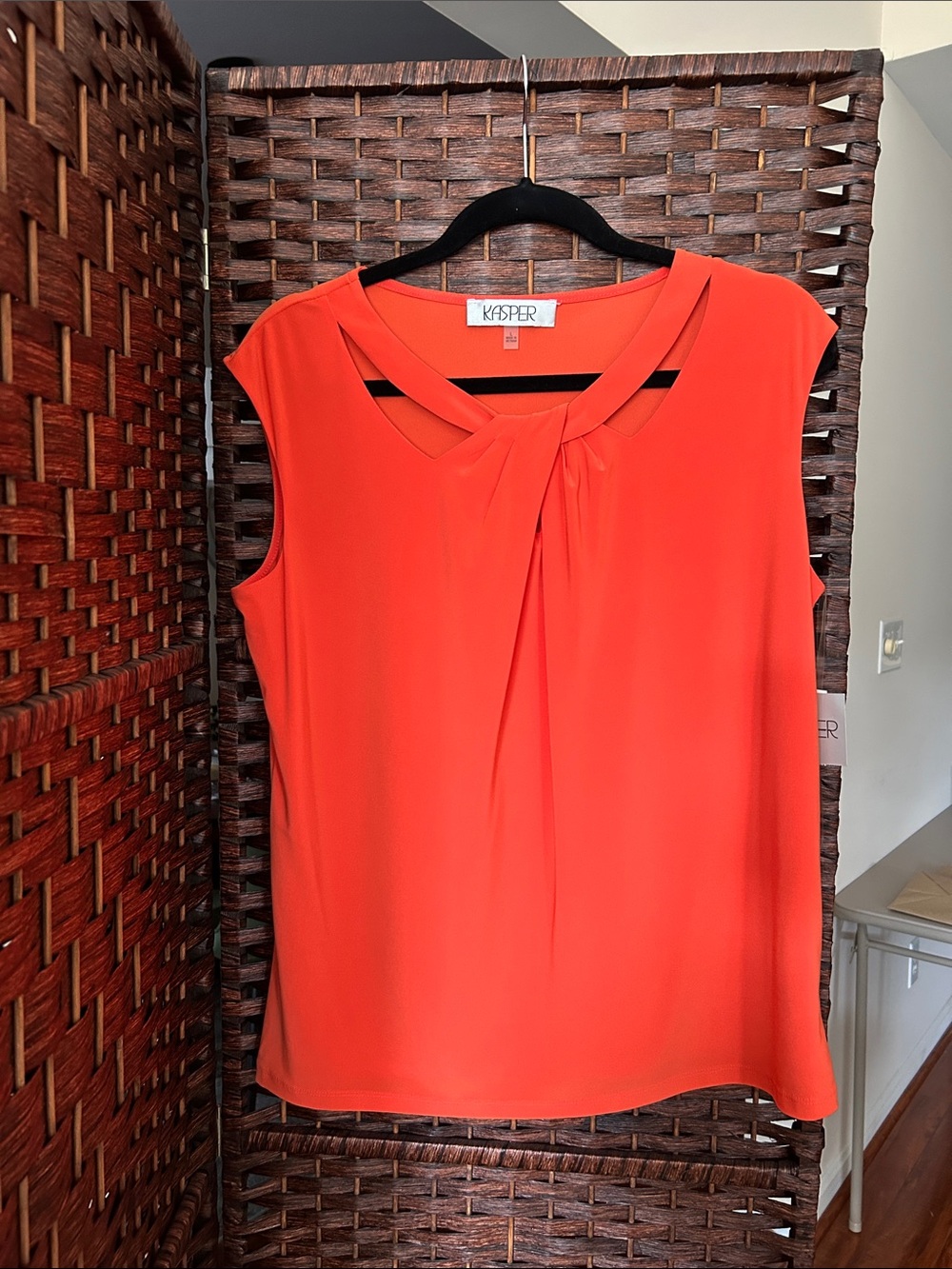 Kasper Women's Sleeveless Twist-Neck Camisole in Coral Orange
